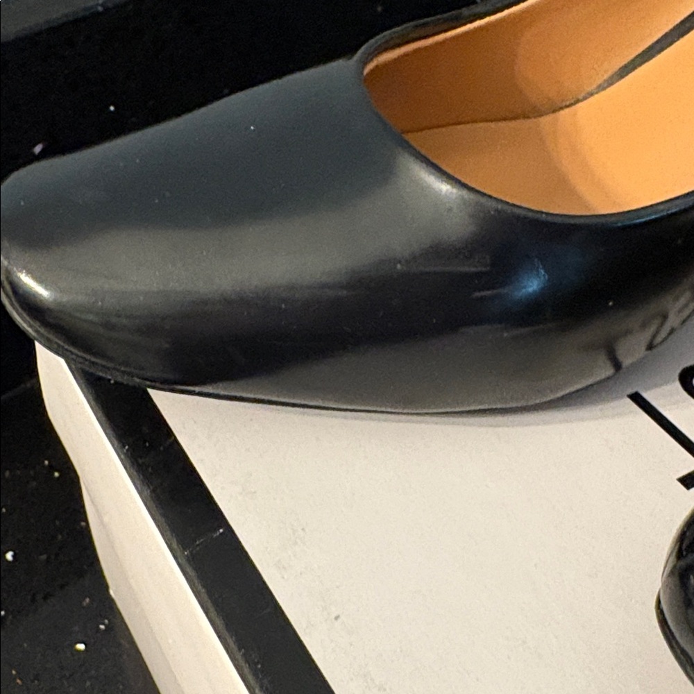*Nine West NEWRULEO BLACK SY Black Patent Almond Toe Chunky Heel Pump - Picture 14 of 17